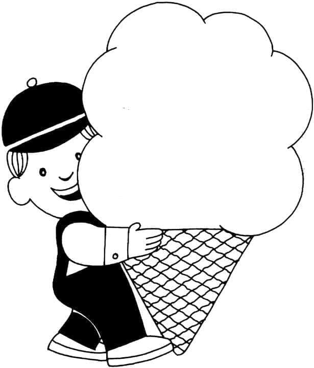 Desenho de Menino e Sorvete Grande para Colorir