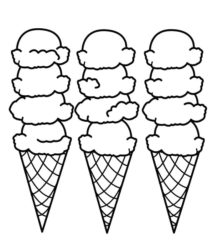 Desenho de Três Sorvetes para Colorir
