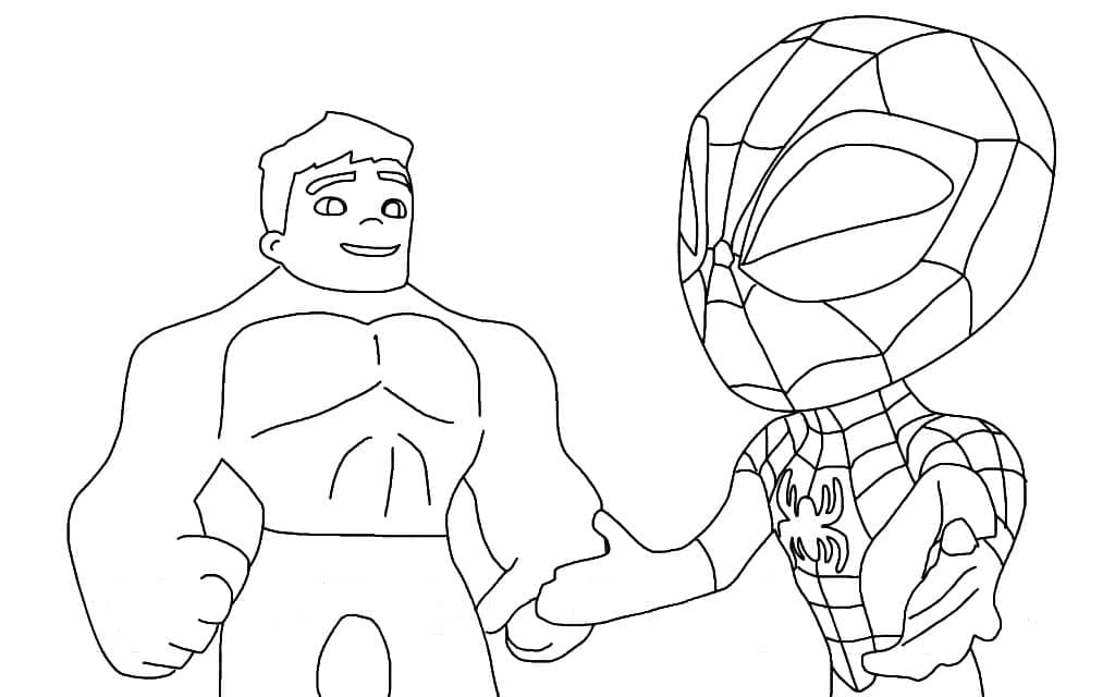 Desenho de Hulk e Spidey para Imprimir e Colorir