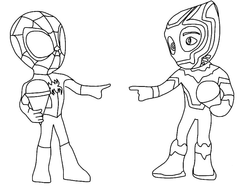 Desenho de Spidey e Pantera Negra para Imprimir e Colorir