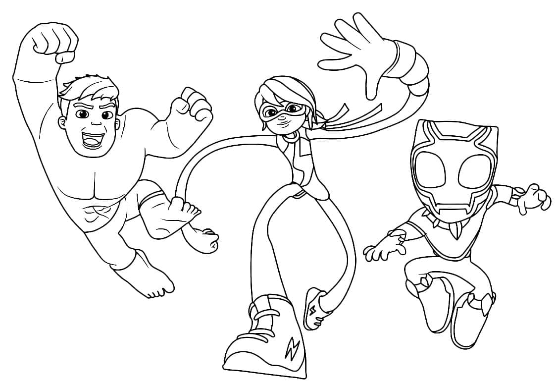 Desenho dos Personagens de Spidey e Seus Amigos Espetaculares para Imprimir e Colorir