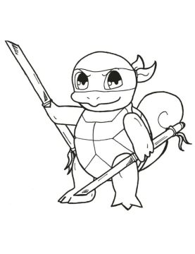 Desenho de Squirtle Roupa de Tartaruga Ninja para Imprimir e Colorir