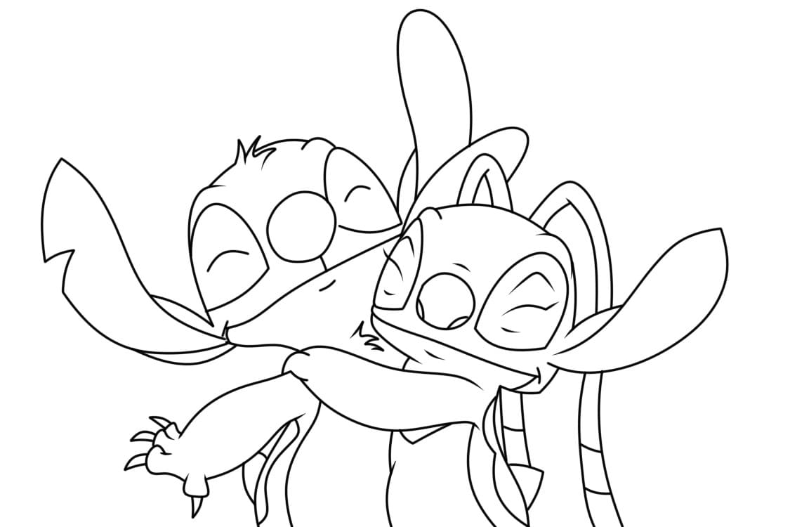 Desenho de Angel Abraçá Stitch para Colorir