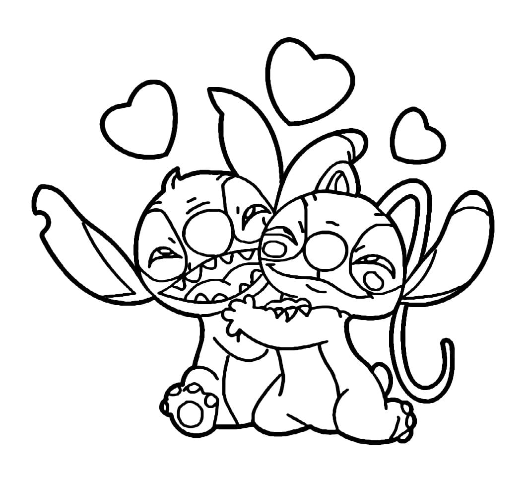 Desenho de Imprimivel Stitch e Angel para Colorir