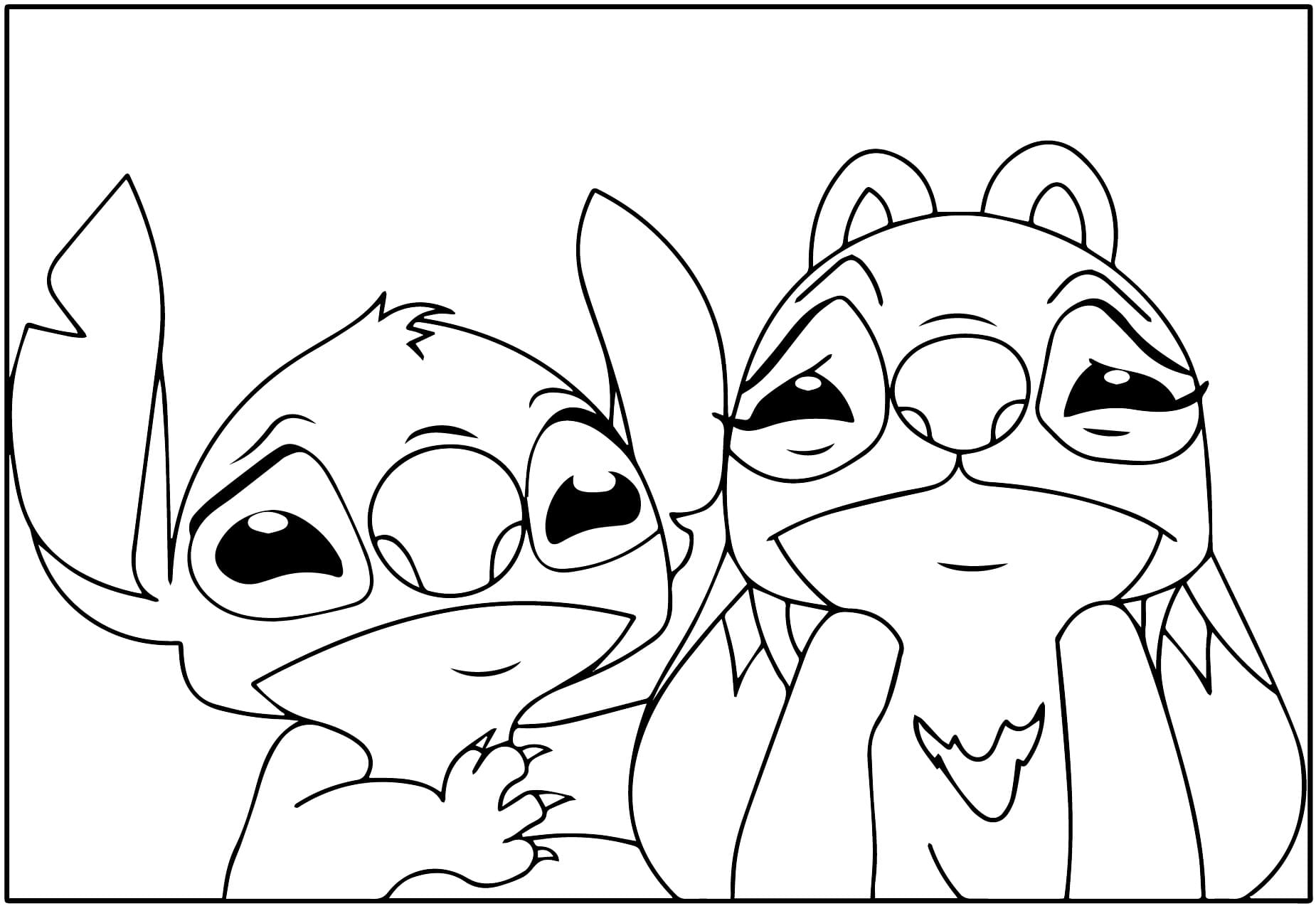 Desenho de Pintura de Stitch e Angel para Colorir