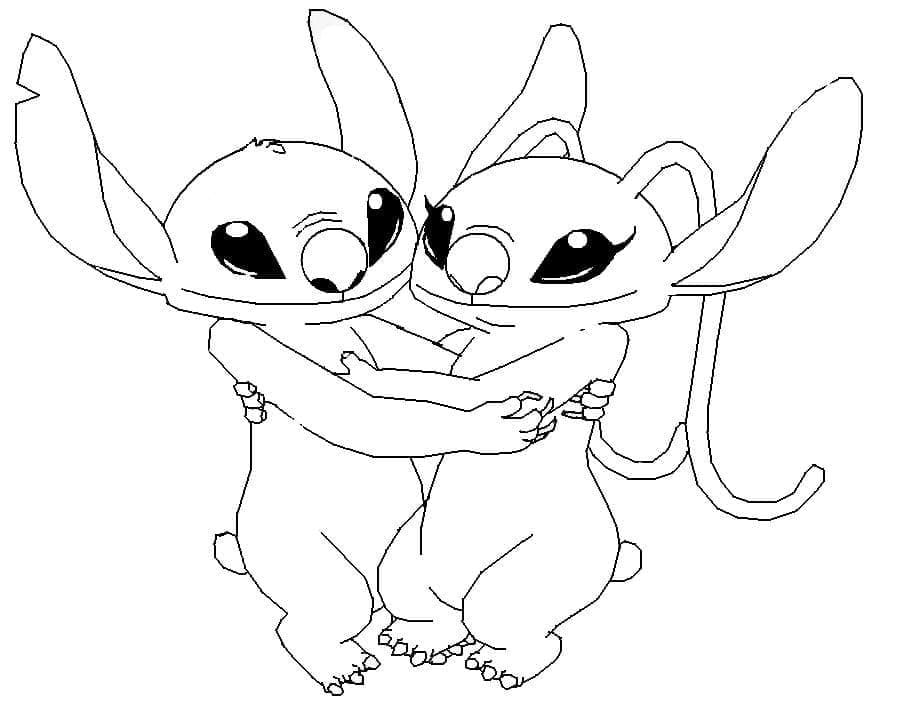Desenho de Stitch e Angel Grátis para Colorir