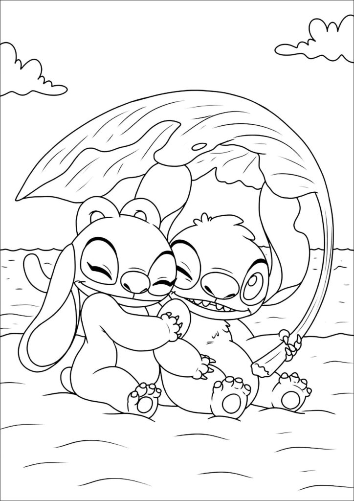Desenho de Stitch e Angel Imprimivel para Crianças para Colorir