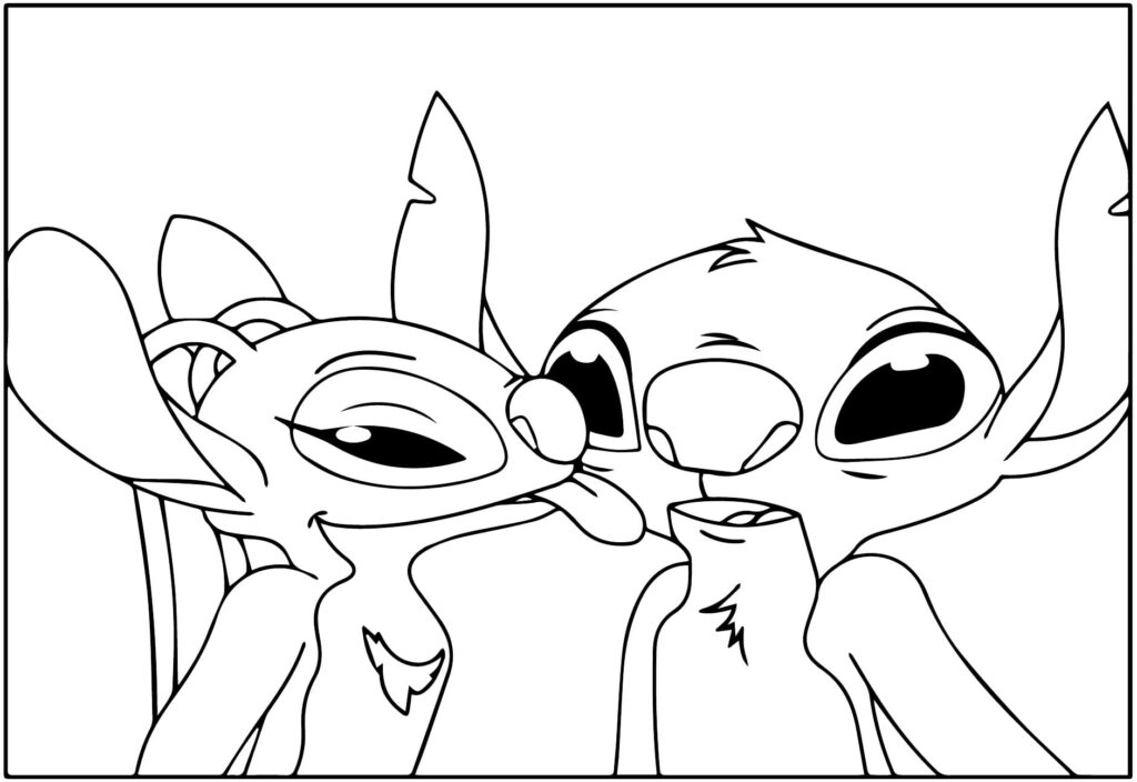 Desenho de Stitch e Angel para Crianças de 1 Ano para Colorir