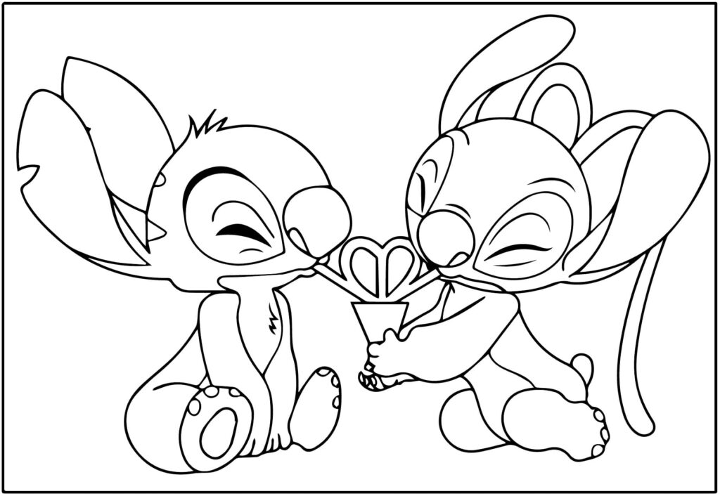 Desenho de Stitch e Angel para Crianças de 2 Ano para Colorir