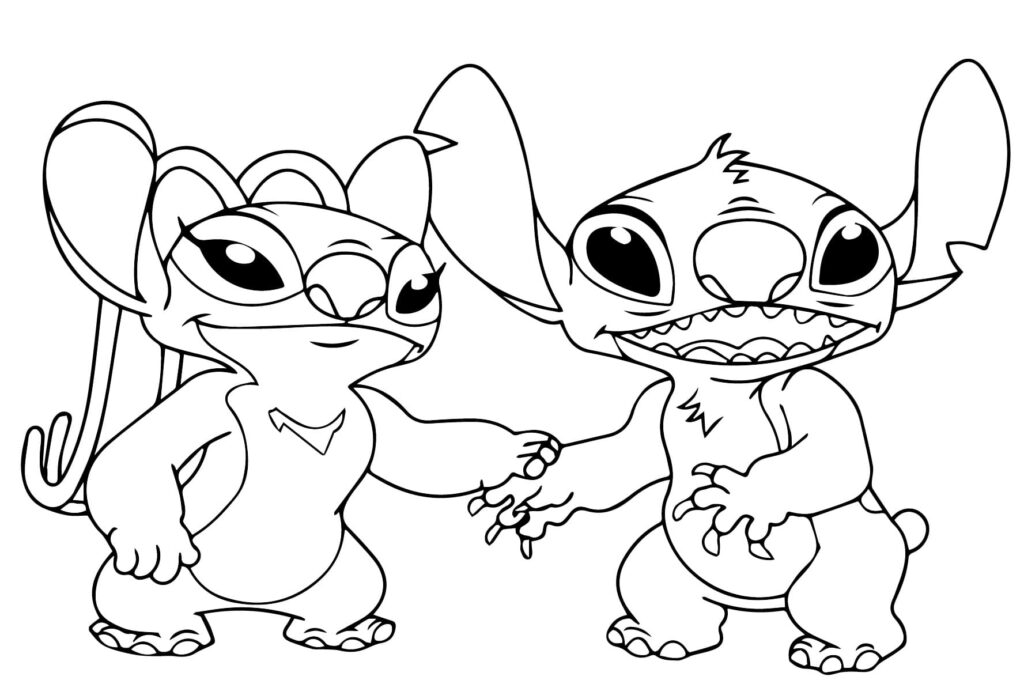 Desenho de Stitch e Angel para Crianças de 6 Ano para Colorir