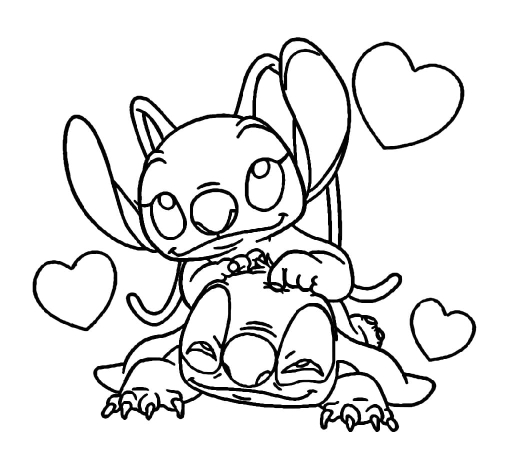 Desenhos de Stitch e Angel para Colorir