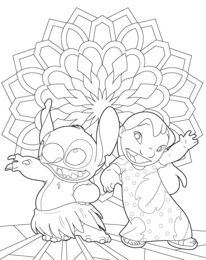 Desenho de Lilo e Stitch Dançando para Colorir