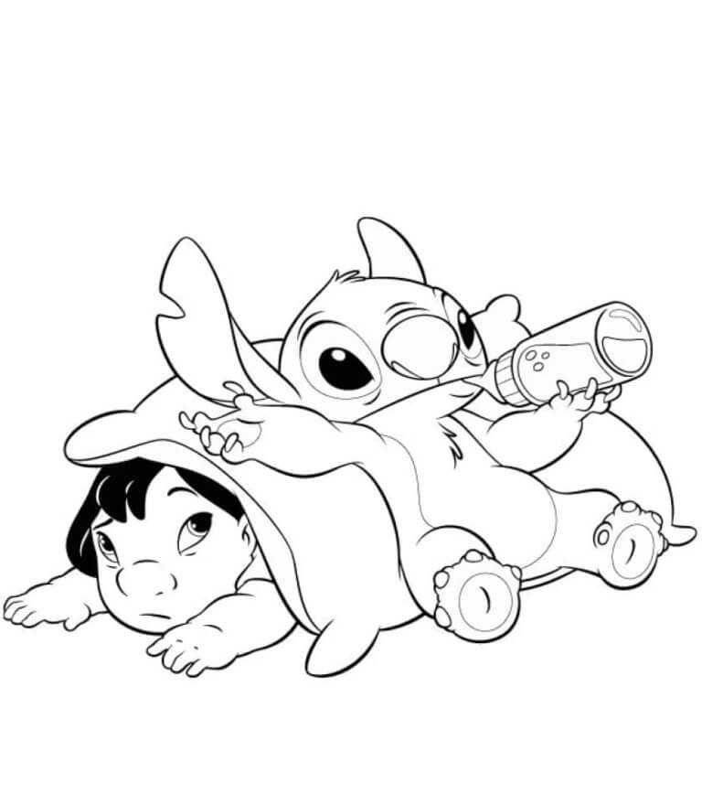 Desenho de Stitch Bebendo Leite para Colorir