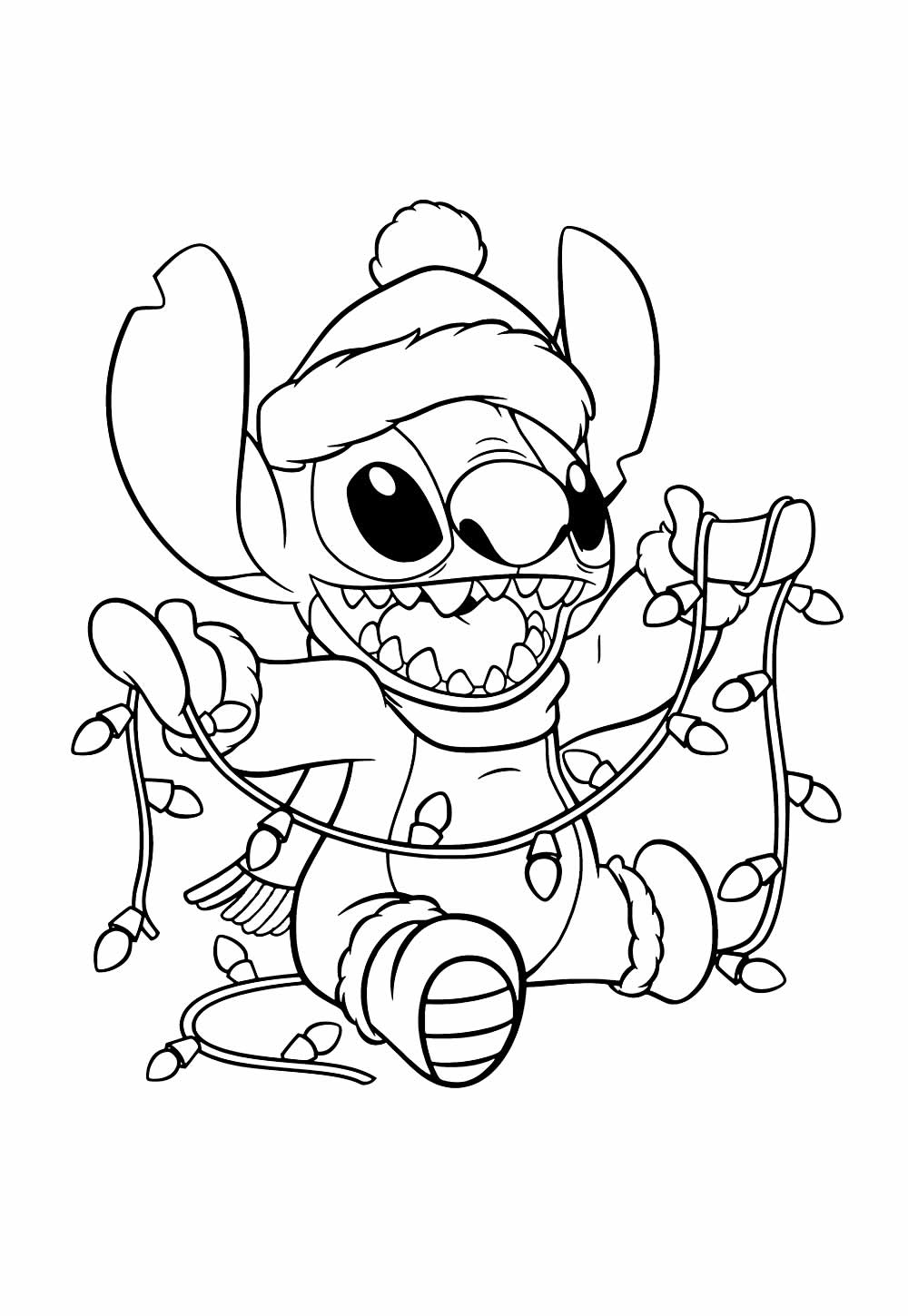 Desenho de Stitch com Piscá Piscá de Natal para Colorir