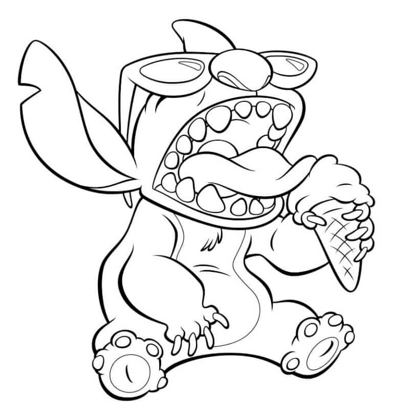 Desenho de Stitch e Delicioso Sorvete para Colorir