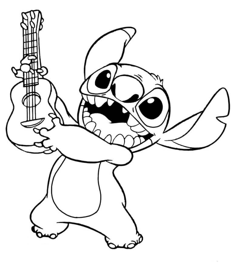 Desenho de Stitch e Ukulele para Colorir