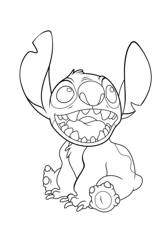 Desenho Divertido do Stitch Sentado para Imprimir e Colorir