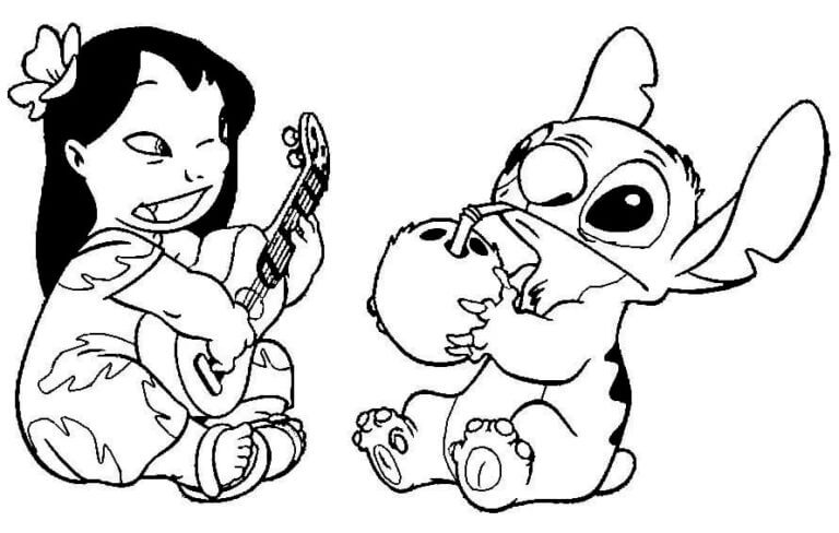 Desenho do Stitch Bebendo Água de Coço para Colorir