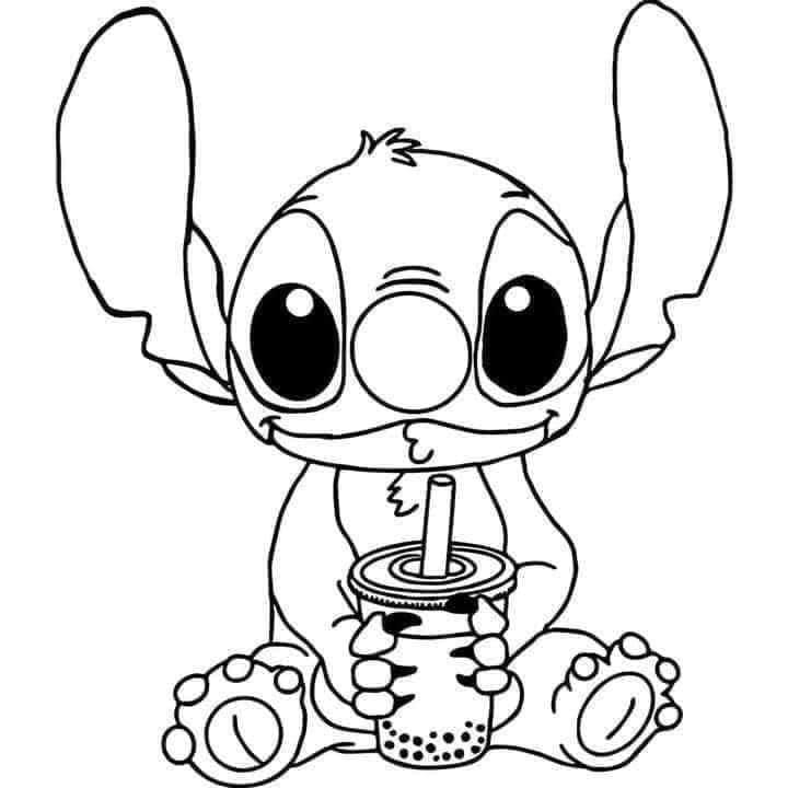 Desenho do Stitch Bebendo Refrigerante para Colorir