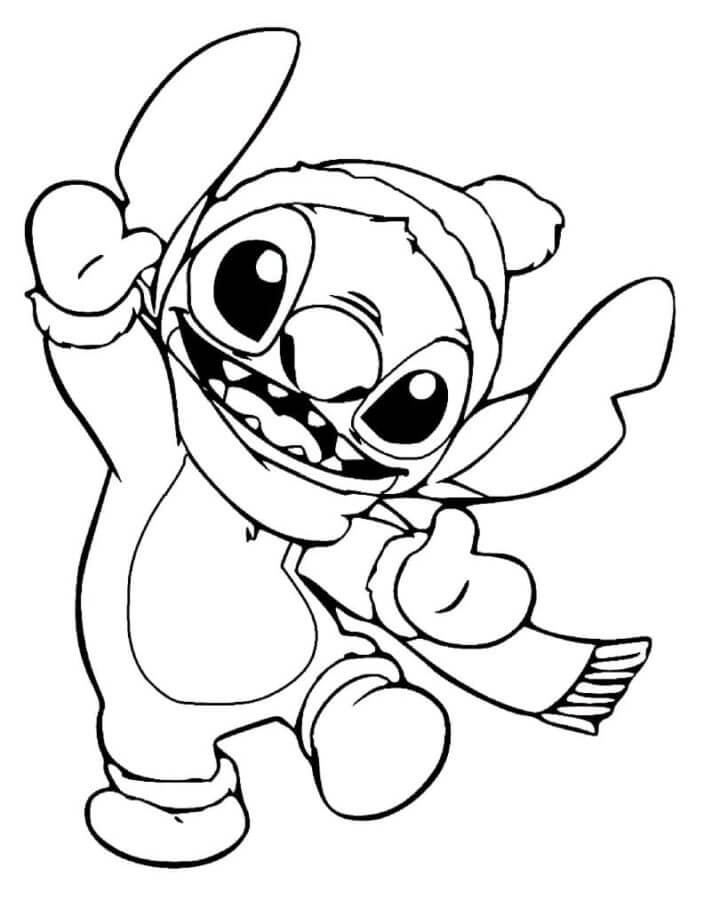 Desenho do Stitch no Inverno para Colorir