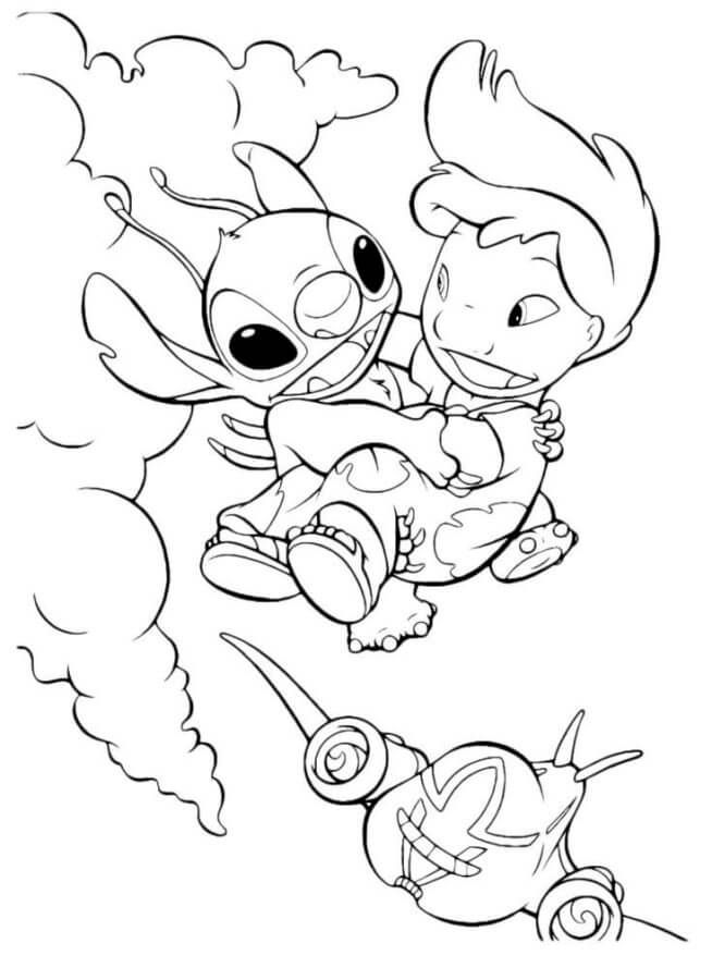 Desenho do Stitch Salvando Lilo para Pintar