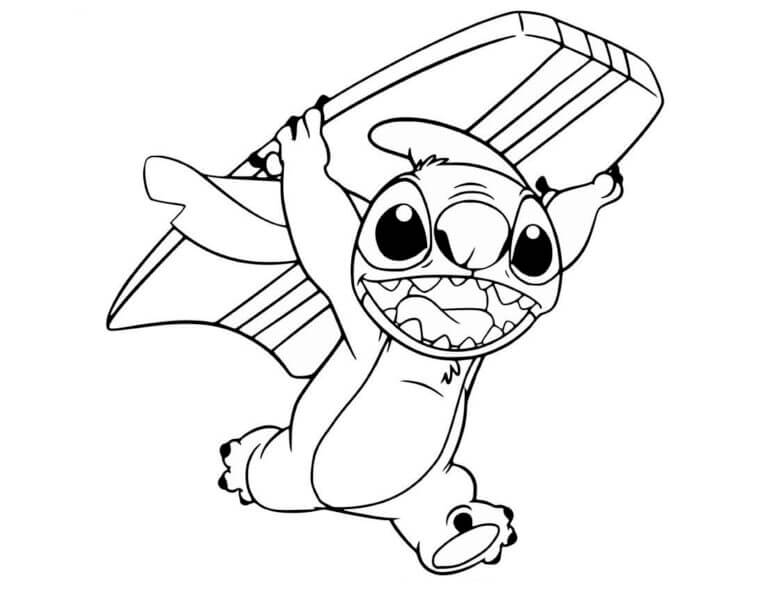Desenho do Stitch Surfista para Colorir