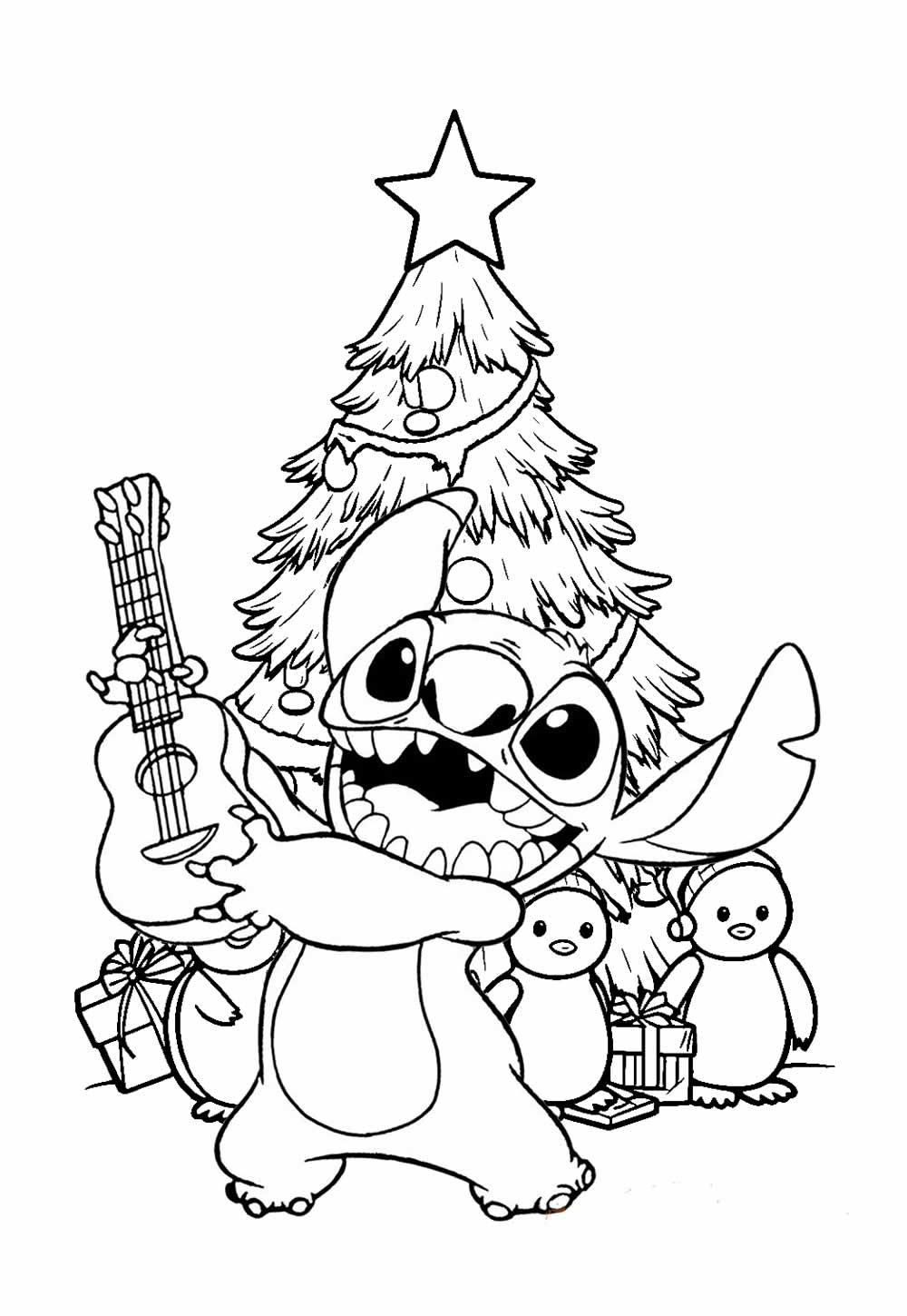 Desenho Stitch de Natal para Imprimir e Colorir