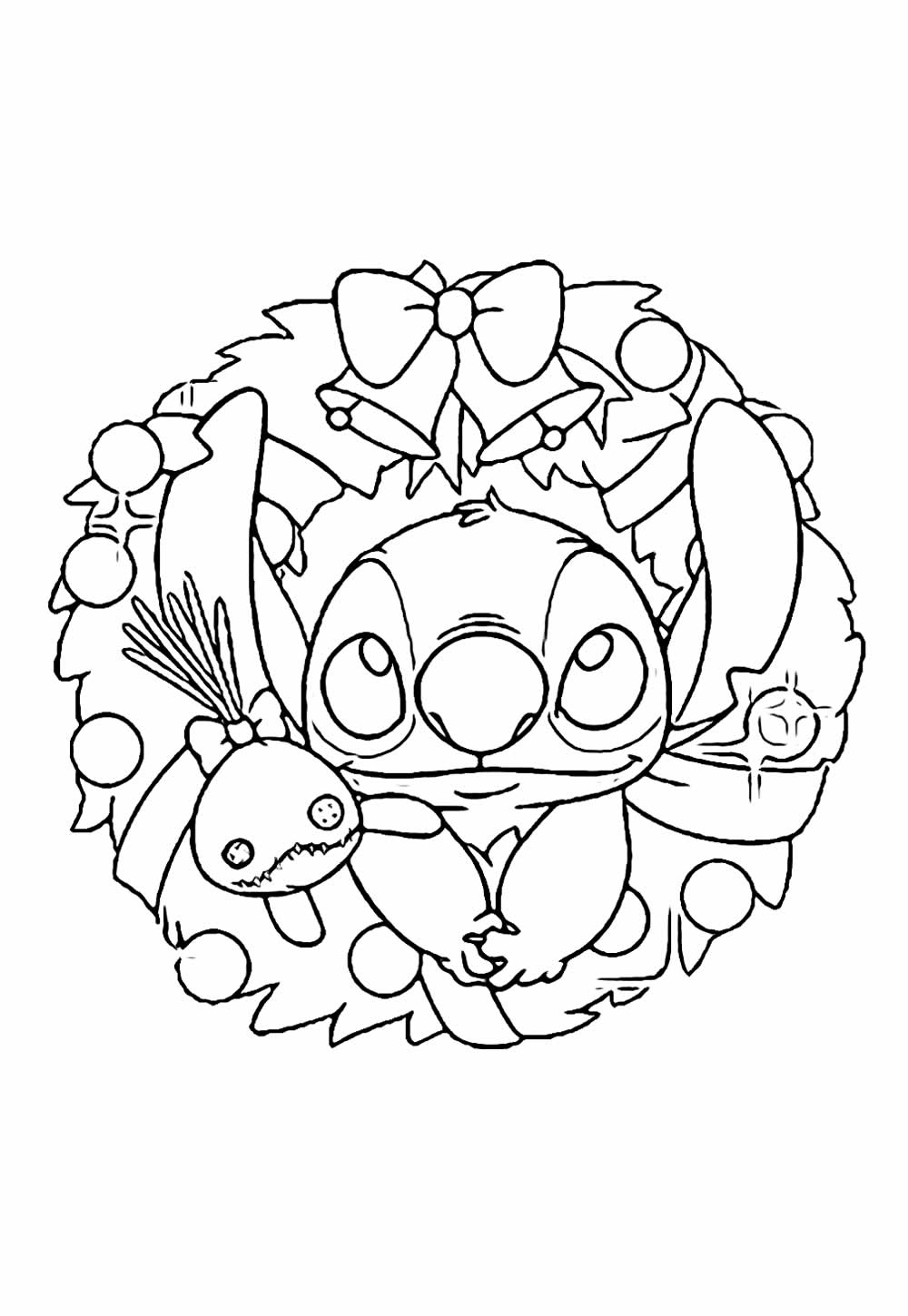Desenho Stitch e Guirlanda de Natal para Colorir