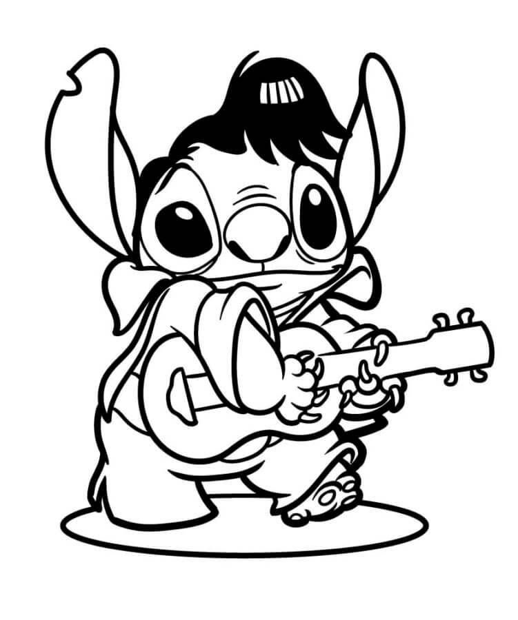 Desenhos do Stitch Tocando Ukulele para Colorir