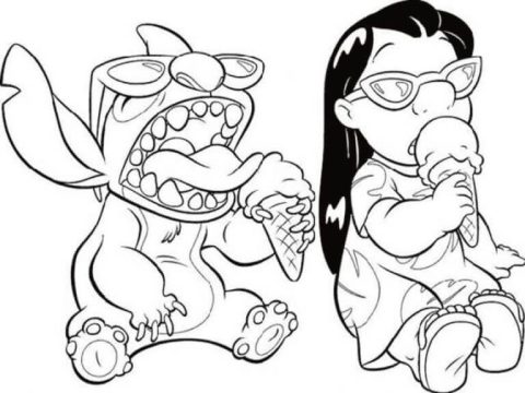 Stitch Tomando Sorvete para Colorir