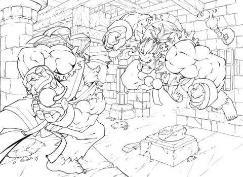 Desenho Ryu Vs Oni para Colorir