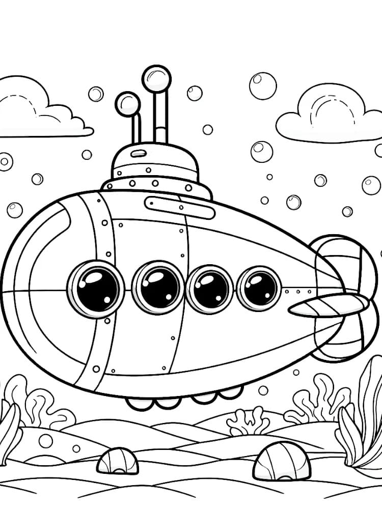 Desenho de Grátis Submarino para Crianças para Colorir