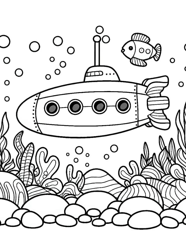 Desenho de Imprimivel Grátis Submarino para Colorir