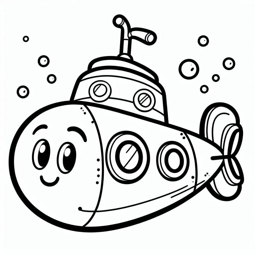 Desenho de Submarino Fofo para Colorir