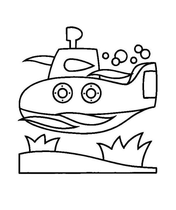 Desenho de Submarino em Aventurá no Fundo do Mar para Colorir