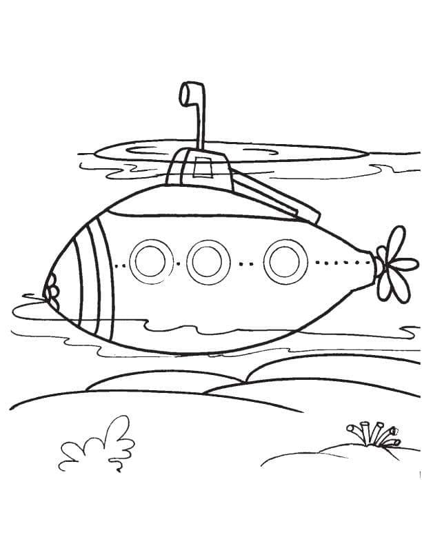 Desenho de Submarino em Pdf no Fundo do Mar para Colorir