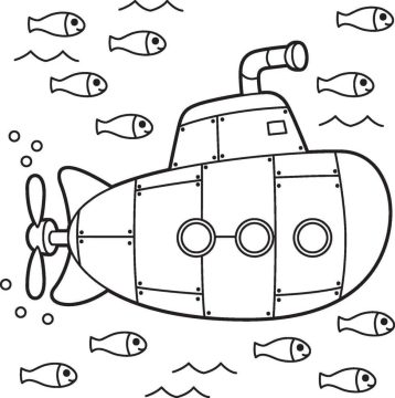Desenho Submarino e Peixes para Colorir