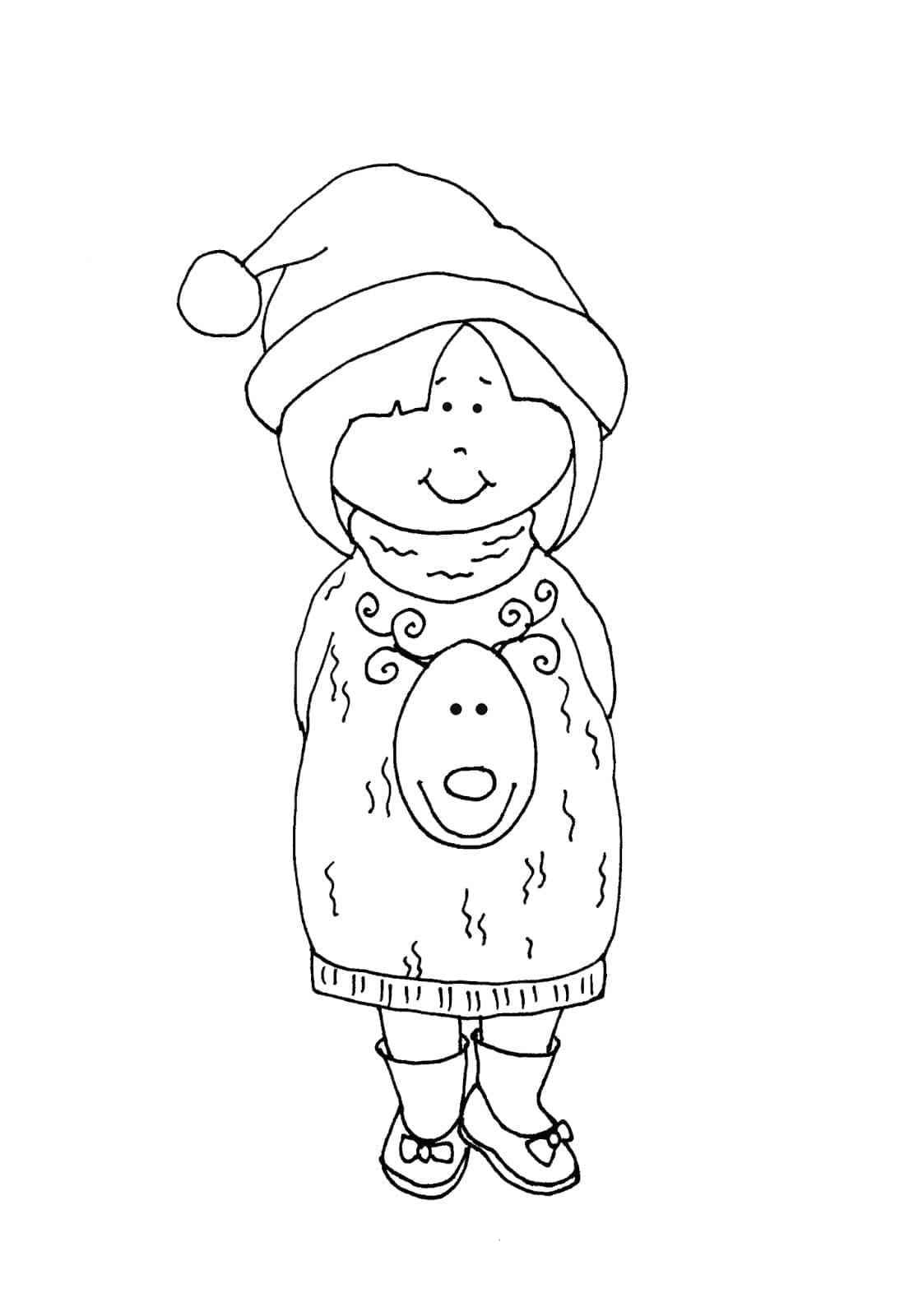 Desenho de Menina e Suéter de Natal para Colorir