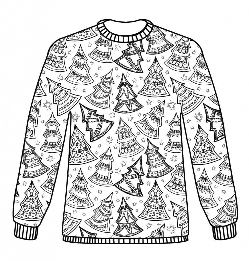 Desenho de Suéter de Natal com Árvores de Natal para Colorir