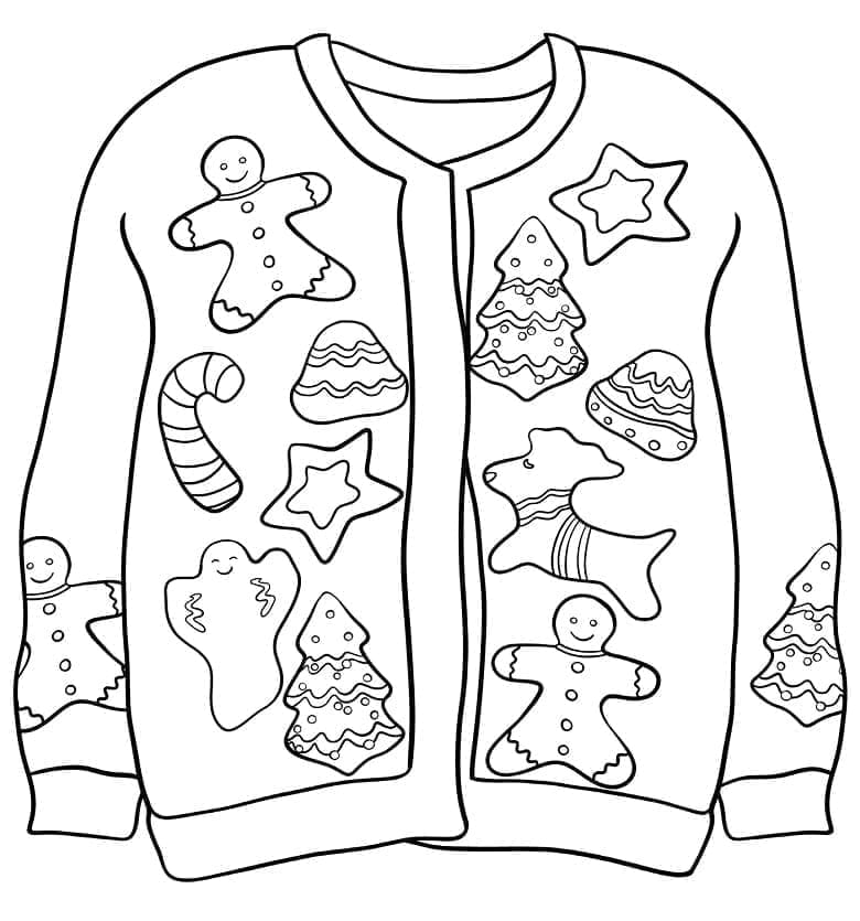 Desenho de Suéter de Natal com Biscoitos Natalinos para Colorir