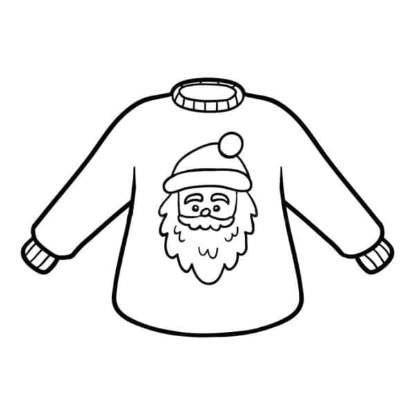 Desenho de Suéter de Natal com Cara de Papai Noel para Colorir