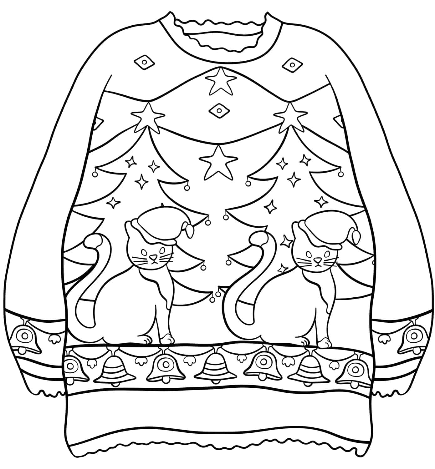 Desenho de Suéter de Natal com Gatos para Colorir