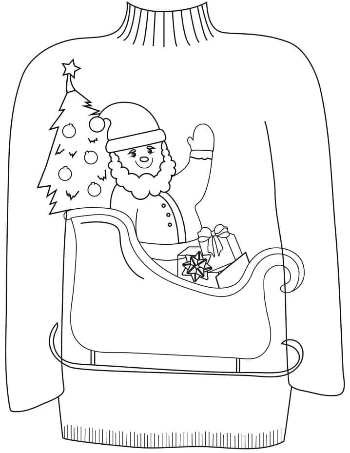 Desenho de Suéter de Natal com Papai Noel para Colorir