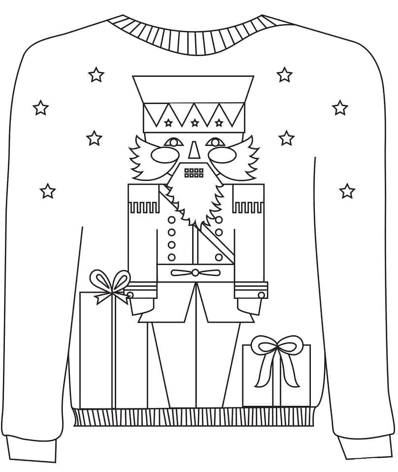 Desenho de Suéter de Natal com Quebrá Nozes para Colorir