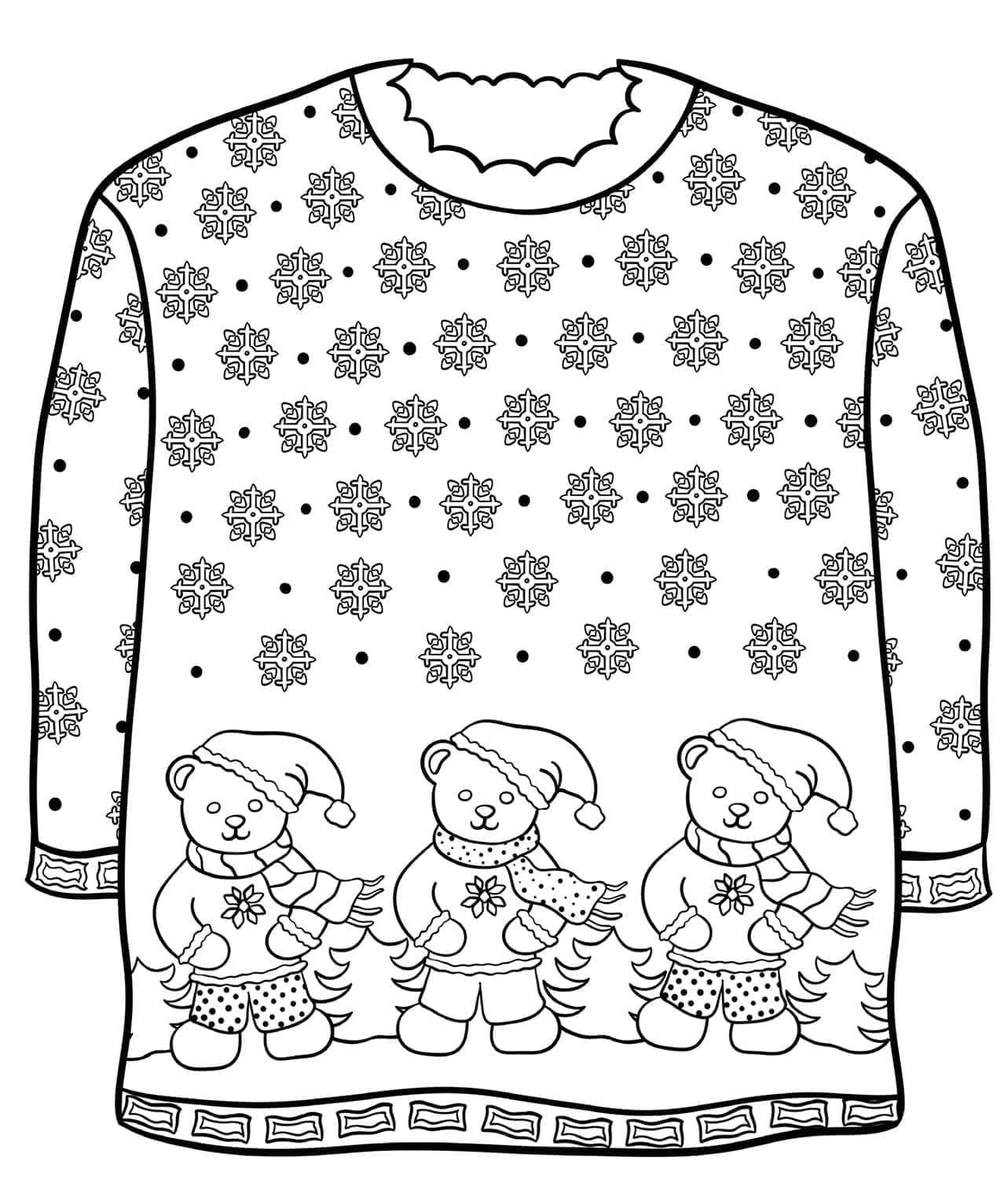Desenho de Suéter de Natal com Ursinhos de Pelúcia para Colorir