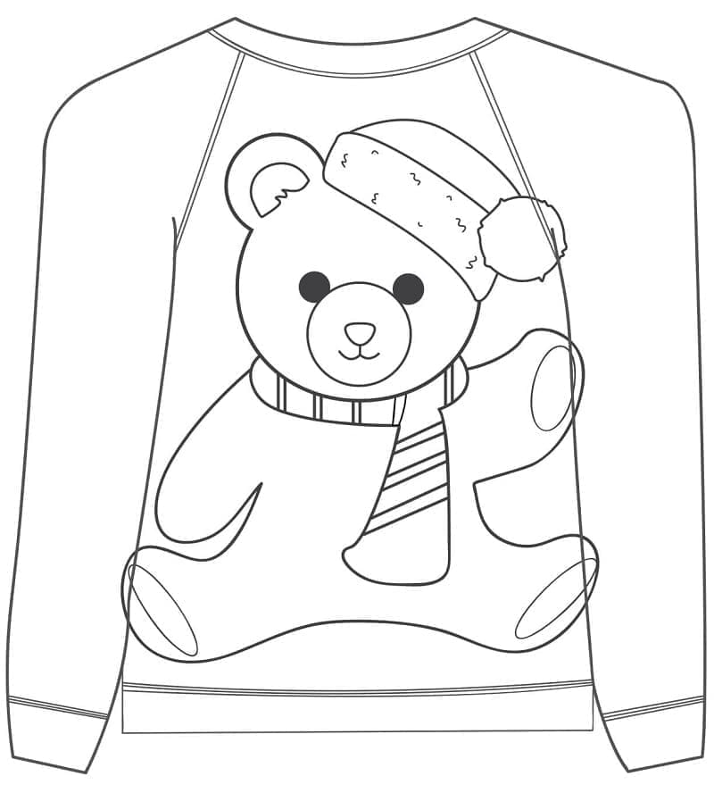 Desenho de Suéter de Natal com Urso de Pelúcia para Colorir