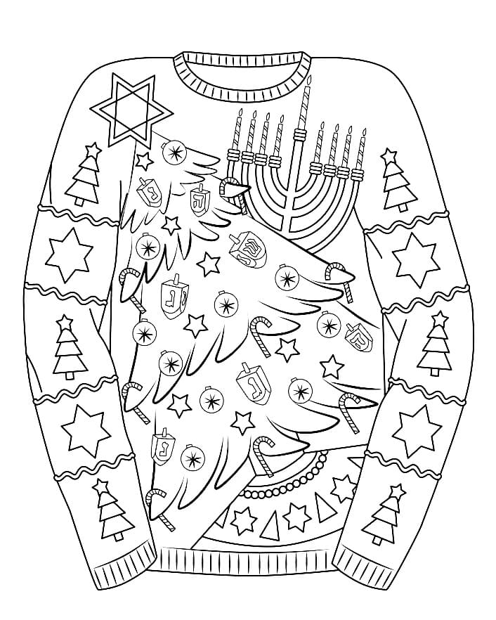 Desenho de Suéter de Natal e Árvore de Natal para Colorir