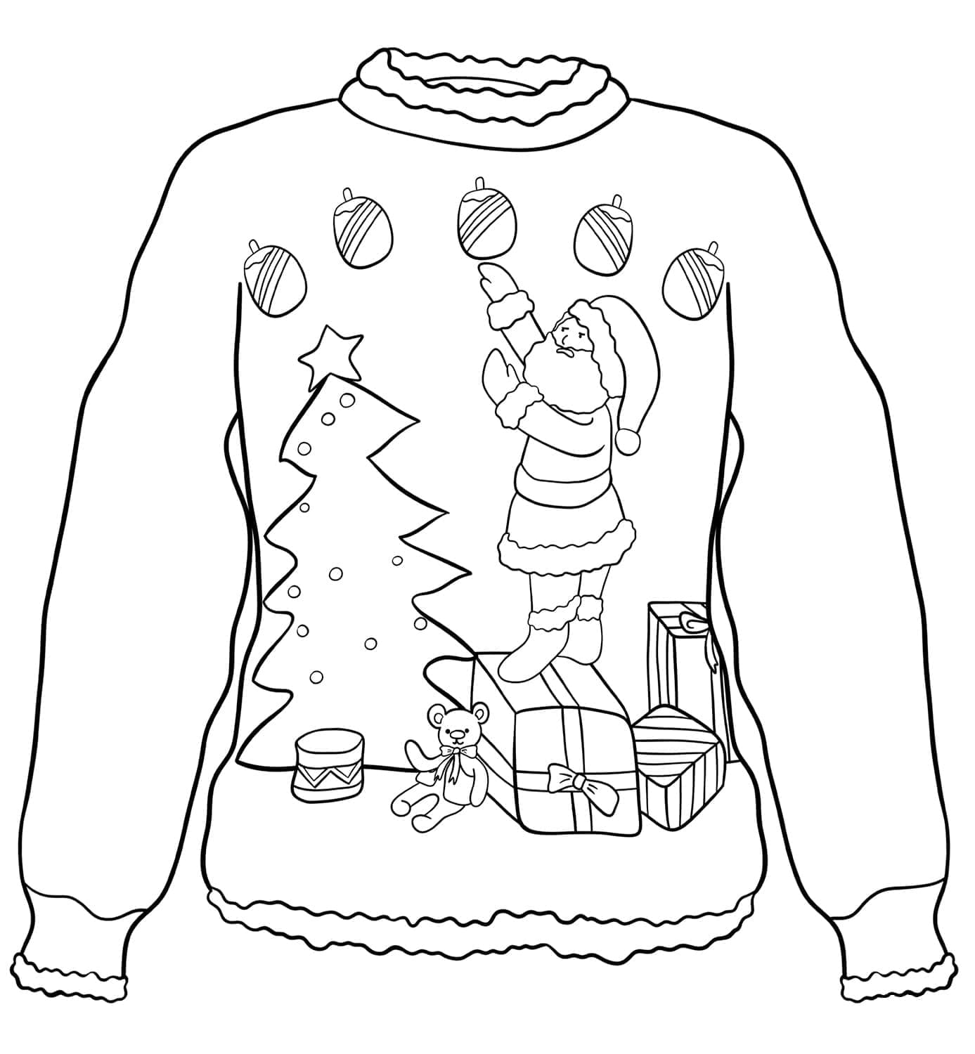 Desenho de Suéter de Natal e Papai Noel para Colorir