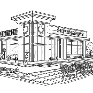Desenho de Grande Supermercado para Colorir