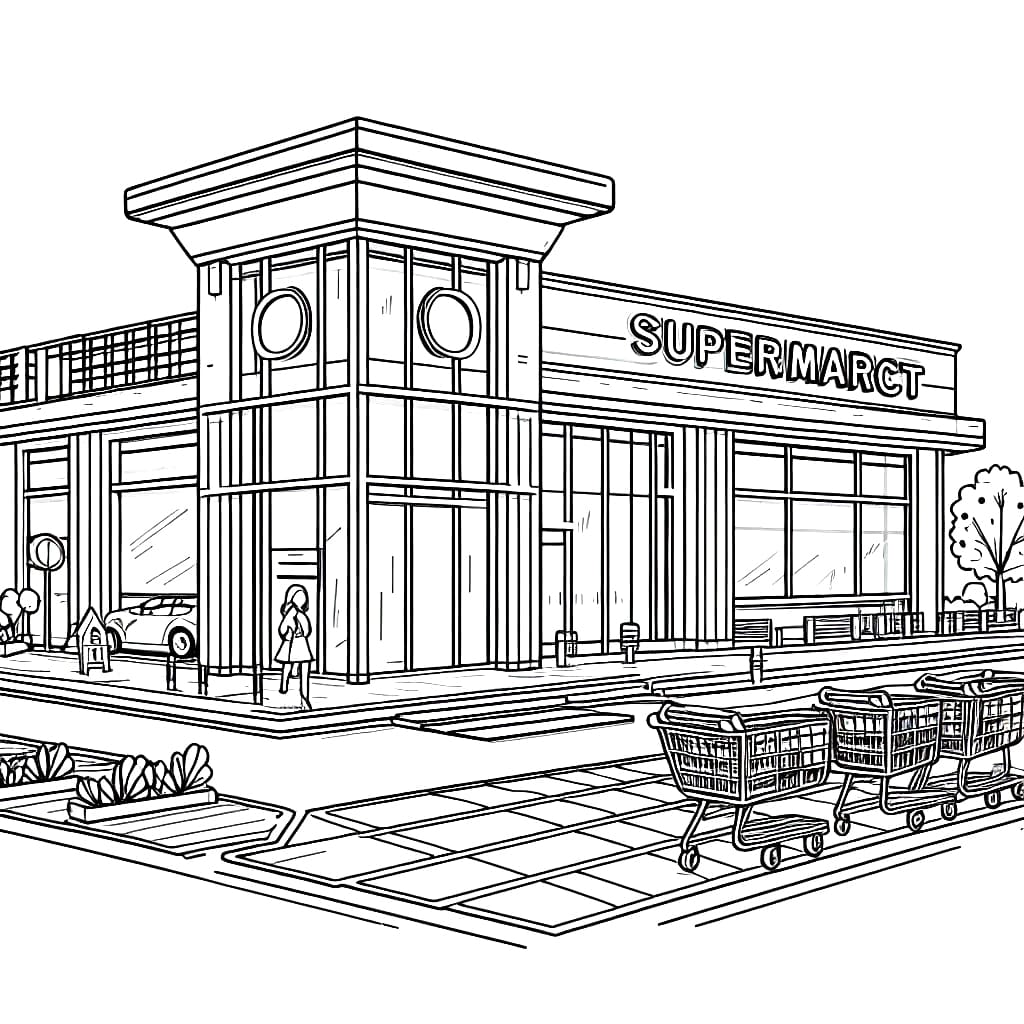 Desenho de Grande Supermercado para Colorir